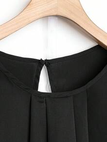 SHEIN LUNE Kích thước lớn Của phụ nữ Vòng cổ Tay áo cánh hoa Xếp li Ngắn tay Áo sơ mi - màu đen - Xem 5