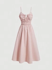 SHEIN MOD Màu hồng Nếp uốn Dây đeo Mì Ý  Đầm - Hồng - Xem 1