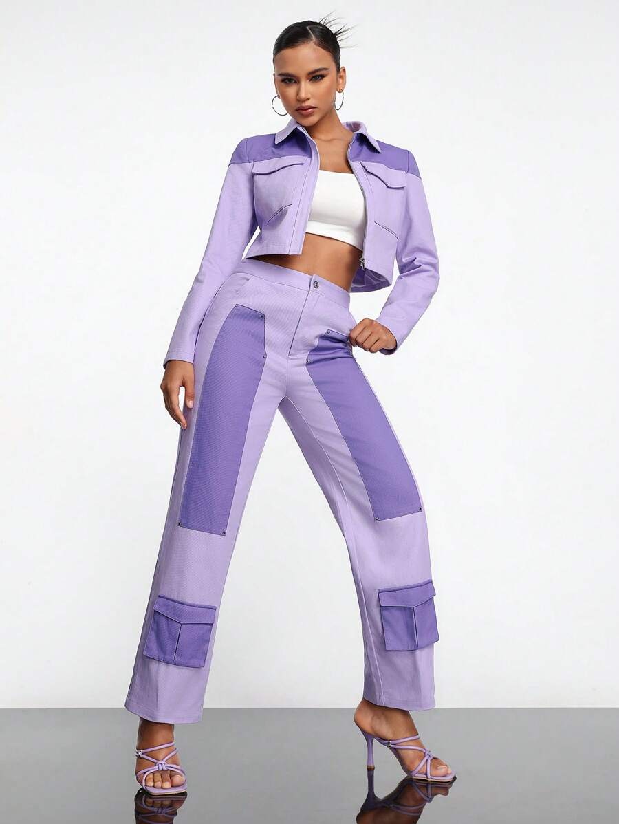 Ruben Ortiz 设计师款双色棉质裤子，适合夏季，100% 纯棉，假日、度假、节日、伊比沙岛风格 - 紫色 - 查看 1