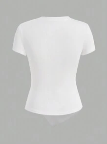 SHEIN Essnce 3 件套休闲纯色褶皱不对称短袖 T 恤 - 彩色 - 查看 7