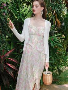Ladies" Fashionable French Tulip Printed Sleeveless Sundress - Multicolor - View 8