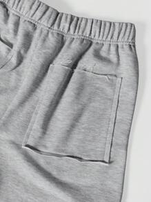 SUMWON Drop Crotch Raw Edge Short With Front Applique - Grey - View 5