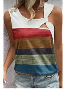 SHEIN LUNE Women's Colorblock Hollow Out Tank Top For Summer