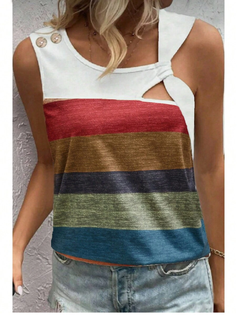 SHEIN LUNE Women's Colorblock Hollow Out Tank Top For Summer