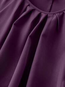 Plus Size Solid Color Round Neck Pleated Casual Shirt Fall Cloth For Women - Purple - View 5