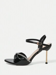 Sandalias De Tacón Alto Y Punta Fina Con Diamantes De Imitación Para Mujer - Negro - Ver 1
