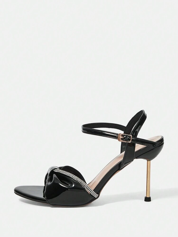 Women's Simple Pointed Toe High-Heeled Sandals With Thin Heels And Rhinestones