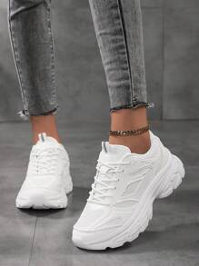 2025年秋季女士休闲透气厚底时尚运动鞋，白色 - 白色 - 查看 6