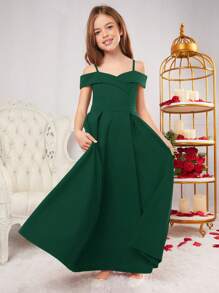 SHEIN Elegantes, schulterfreies Kleid mit Trägern für Tween-Mädchen mit exquisitem Design und einfarbigem Stil für Partys