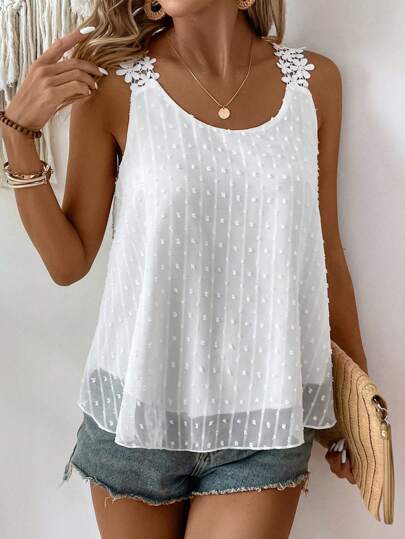 EMERY ROSE Women's Floral Applique Patchwork Round Neck Tank Top