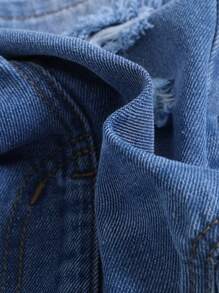 SHEIN Đứa bé trai Mùa Xuân Mùa hè Hợp thời Chất rắn Áo ba lỗ Với Rách Lỏng lẻo Denim Quần jean Bộ quần short , Đứa bé trai Mùa hè Quần áo Bộ - Rửa nhẹ - Xem 3