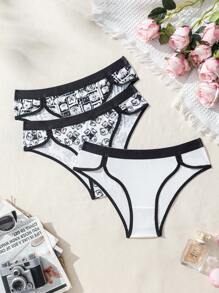 SHEIN 3 cái/bộ Của phụ nữ Gấu Hoạt hình In Tam giác Quần lót không đường may - Nhiều màu - Xem 2