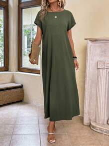 EMERY ROSE Solid Batwing Sleeve Tunic Summer Dress