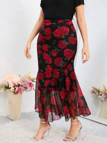 Modelyn 大尺碼女士花卉印花人魚裙擺裙 - 彩色 - 查看 6