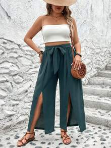 SHEIN Franclia 大尺碼配帶裂口寬腿褲