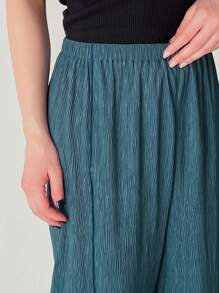 FRIFUL Solid Color Casual Pleated Wide Leg Pants Flowy Pants - Blue - View 7