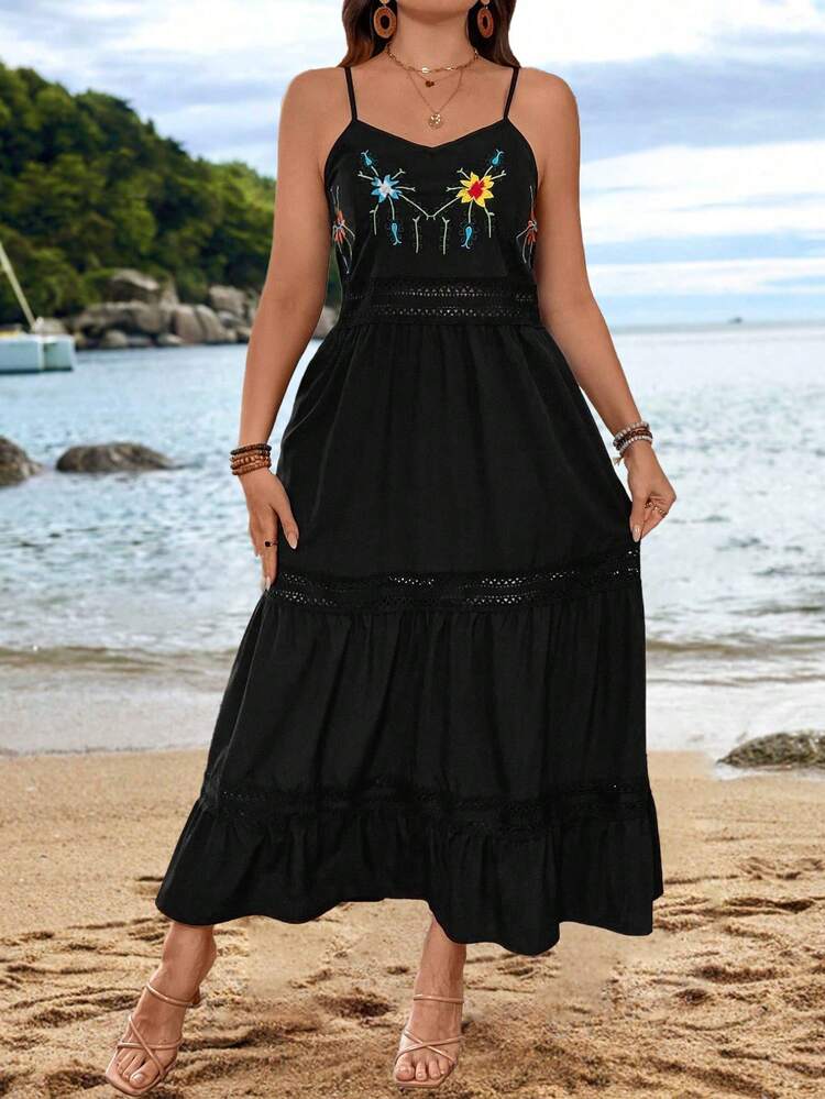 Plus Size Floral Embroidery Cami Dress