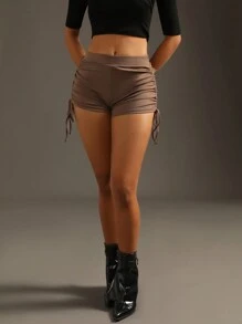 Lunelith SHEIN Lunessa Side Drawstring Belted Slim Fit Shorts