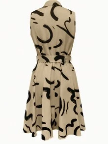 SHEIN Clasi Random Printed Sleeveless Front Button Midi Dress - Khaki - View 3