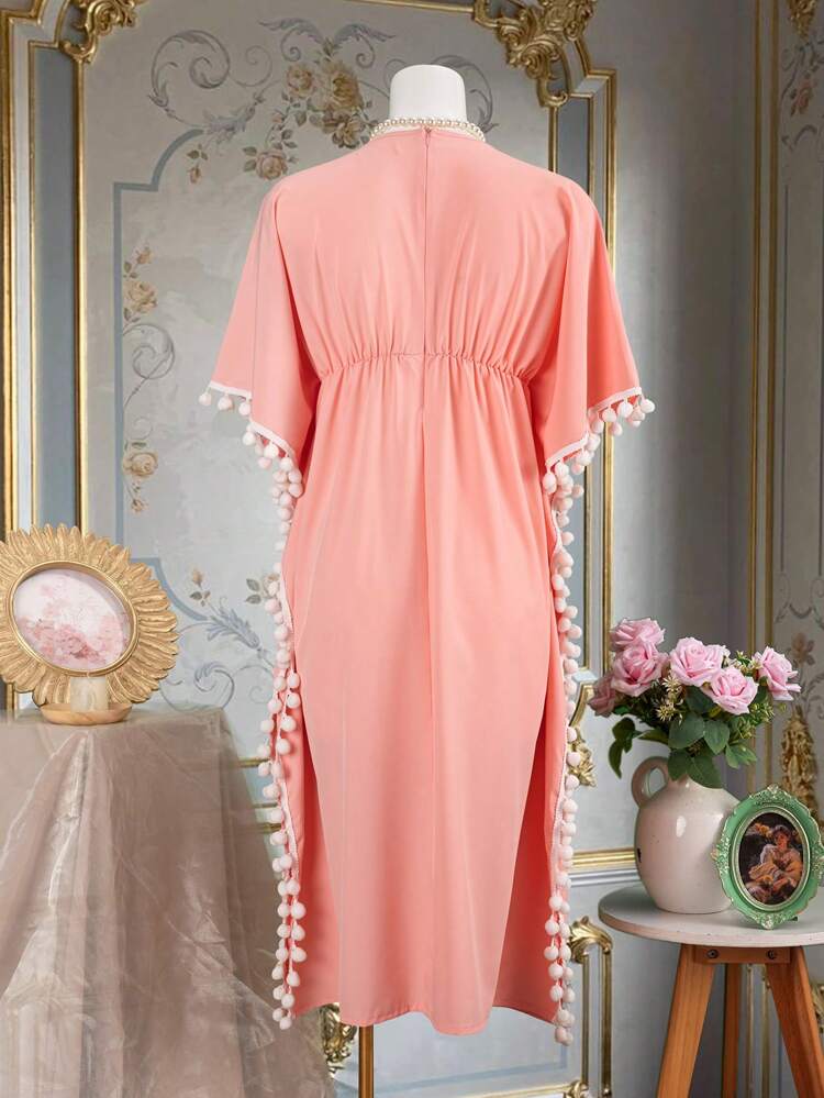 Fashionable Furry Ball Batwing Sleeve Dress For Tween Girls