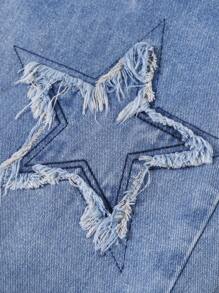 Teenagers' Laser Embroidery Straight Leg Denim Capris - Light Wash - View 5