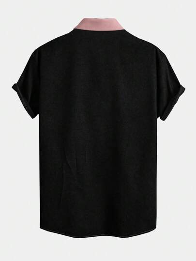 Prep Men Colorblock Button Front Pocket Shirt Without Tee, School