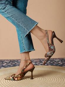 Quý cô Giày cao gót Pointed Toe Giày dép Với Đúng mốt Khóa , Retro In hoa Và Trở lại Dây đeo - Nhiều màu - Xem 5