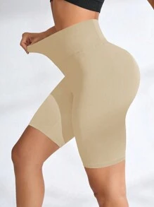 Easithlete Solid Color High Waist Slim Fit Athletic Shorts - Khaki - View 4