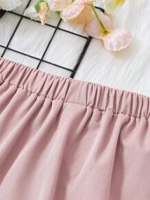 SHEIN Tween Girl Sweet & Cool Style Solid Color Pleated Skirt For Daily Wear