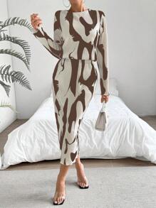 Chiquease Women's Random Printed Casual 2-Piece Set - Coffee Brown - View 1