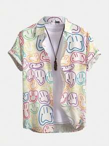 ROMWE MEN Prep Men Cartoon Graphic Shirt Without Tee, School - Multicolor - View 1