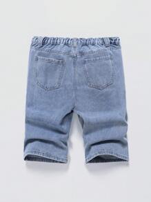 Teenagers' Laser Embroidery Straight Leg Denim Capris - Light Wash - View 2