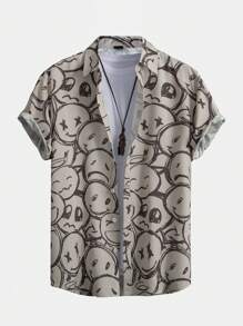 ROMWE MEN Street Life Men Allover Cartoon Graphic Shirt Without Tee - Multicolor - View 1