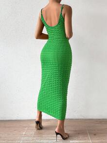 Ladies' Textured Slim-Fit Strappy Dress - Green - View 2