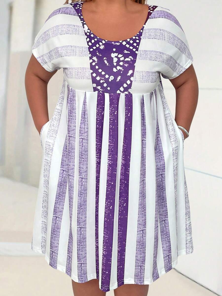 SHEIN Holidaya Kích thước lớn Của phụ nữ In Đầm giản dị - Màu tím - Xem 1