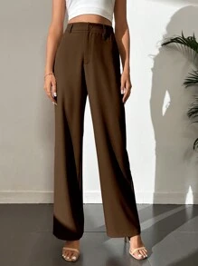 SHEIN Tall Pantalones rectos de unicolor casual para mujer