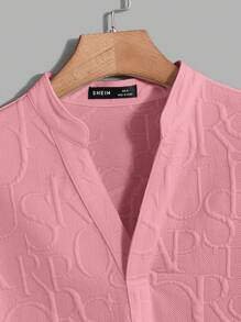 Manfinity VCAY Men's Casual Letter Embossed Polo Shirt With Notch Neckline And Long Pants 2pcs/Set - Pink - View 8