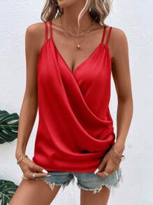SHEIN Clasi Women Tank Tops & Camis Membungkus Plain Casual - Merah - View 5