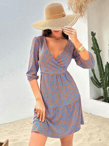 SHEIN SHEIN Bloemenprint Cami-jurk Met Ruchestaille En Binding aan de voorkant