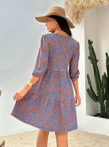 SHEIN SHEIN Bloemenprint Cami-jurk Met Ruchestaille En Binding aan de voorkant