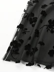 SHEIN Clasi 女性花卉網紗裙 - 黑色 - 查看 4