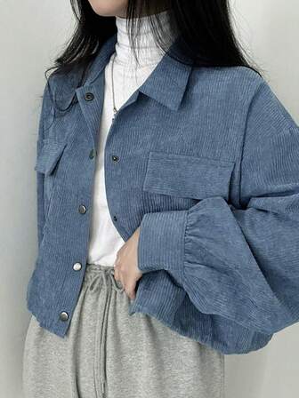 2025春秋新款纯色抽绳下摆灯芯绒牛仔夹克