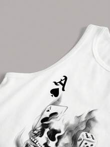 SHEIN EZwear Top ajustado de mujer de estilo casual con estampado de espiga negra y cuello redondo, contiene algodón, adecuado para el verano