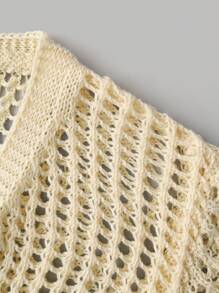 Young Girls' Hollow Out Knitted Front Open Long Sleeve Cardigan - Apricot - View 6