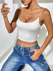 SHEIN Essnce 情人节约会性感露背吊带背心 - 白色 - 查看 4
