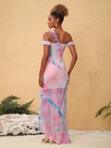 VALVERDE 设计师波西米亚风印花网眼长款夏季优雅连衣裙，适合节日、派对、度假、春季、海滩、节日、伊比沙岛装扮、婚礼舞会礼服