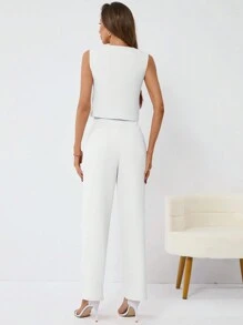 SHEIN Privé Conjunto De Dos Piezas Para Mujer: Chaleco De Botones Y Pantalones