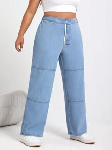 SHEIN EZwear 大碼兩面可穿著牛仔褲,帶口袋 - 中等水洗藍 - 查看 7