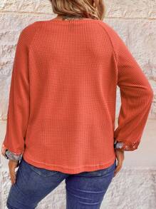 SHEIN LUNE Plus Paisley Print Raglan Sleeve Waffle Knit Tee Graphic Tees Women Tops - Orange - View 2