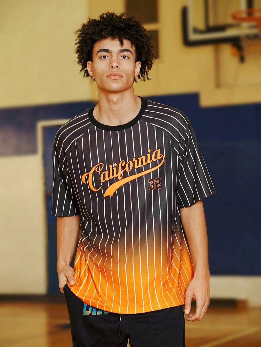 AXEPEAK Áo thun nam tay ngắn dệt kim thường ngày có thiết kế chữ, sọc và in, trở lại trường, thời trang đường phố - màu đen - Xem 1